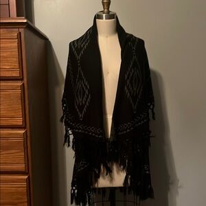 Chic Black Shawl with Fringe